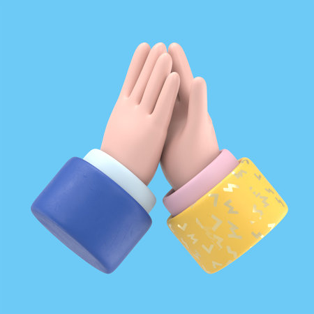 3d illustration. Cartoon character hands High five gesture. Give me five. Clip art isolated on blue...