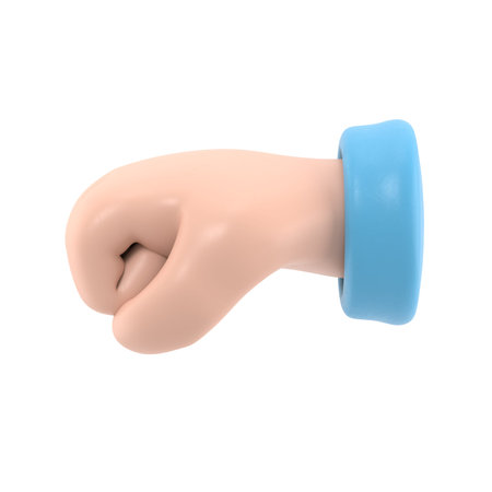 Cartoon Gesture Icon Mockup.Strength icon. Cartoon character hand fist gesture. 3D rendering on...
