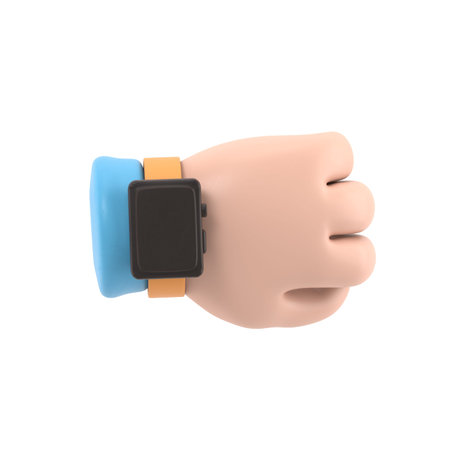 Cartoon Gesture Icon Mockup.3d icon smart watch on hand.cartoon arm wearing wristband clock gesture....