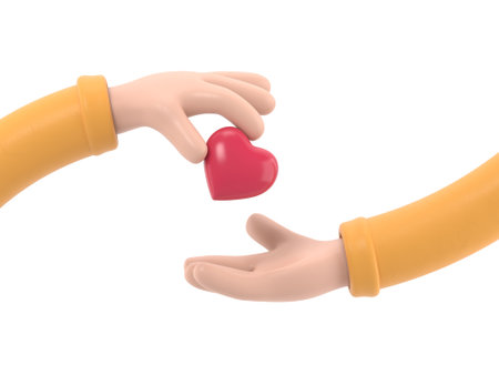 Hands holding red heart isolated on white background. 3d illustrationの写真素材