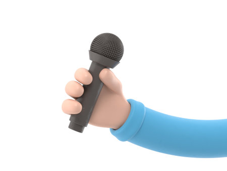 Microphone in hand. Isolated on white background. 3d illustrationの写真素材