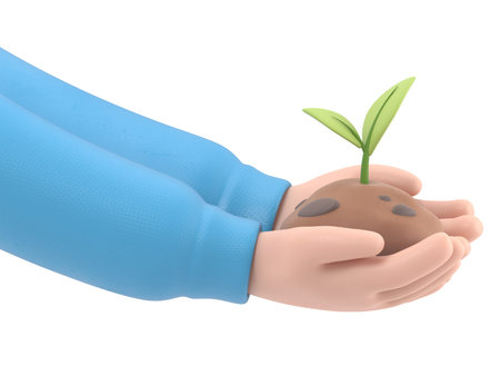 Hand holding a sprout. Isolated on white background. 3d rendering.の写真素材