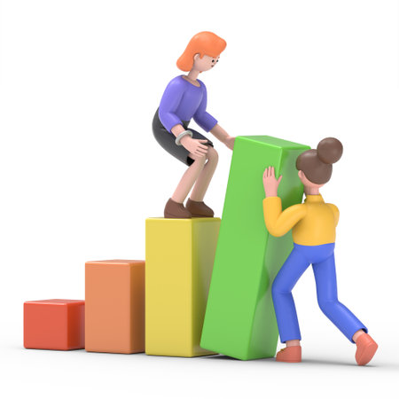 3D illustration of cartoon characters. Business people teaming up to increase sales. 3D rendering on white background.の写真素材