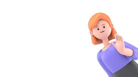 3D illustration of smiling European businesswoman Ellen saying hello. 3D rendering on white background.の写真素材