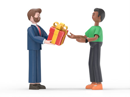 3D illustration of cartoon characters - gift box.computer generated image.3D rendering on white...