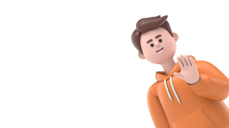 3D illustration of smiling male guy Qadir saying hello. 3D rendering on white background.の写真素材