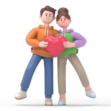 3D illustration of affectionate couple embrace make heart symbol. 3D rendering on white background.の写真素材