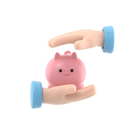 Money in a piggy bank. Money saving concept. 3d illustration sketch design.Coin putting in a piggy bank. Cartoon sketch style.3D rendering on white background.の写真素材