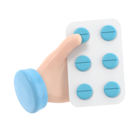 3d render. Pack of pills icon. Doctor or cartoon pharmacist hand with black skin holding drugs....