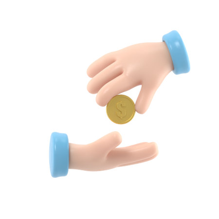 Cartoon Gesture Icon Mockup.Businessman giving money to beggar.3D rendering on white background.の写真素材