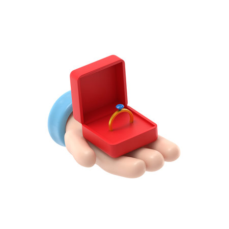 Proposal marriage.3d illustration isometric 3d design. Man is holding in hand an open box with a...