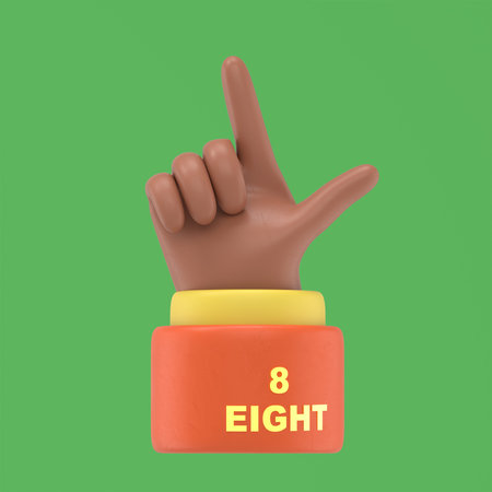 Green Screen Mock-up.Five fingers counting icon.3d hand shows the number eight,Green Screen for...