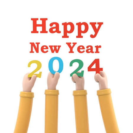 Happy New Year 2024. Team businessmen holding numbers 2024,and text...