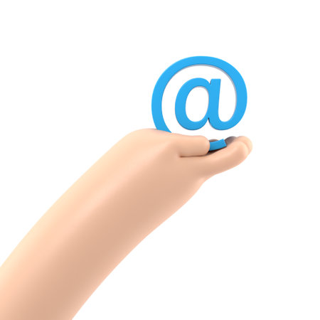 Cartoon Gesture Icon Mockup.Cartoon businessman character hand holding at symbol. 3d illustration.Supports PNG files with transparent backgrounds.の写真素材