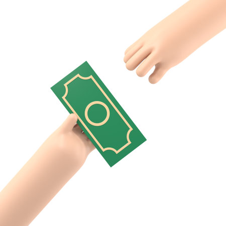 Cartoon Gesture Icon Mockup.Two cartoon businessman hands,giving money. 3d illustration in flat design.Supports PNG files with transparent backgrounds.の写真素材