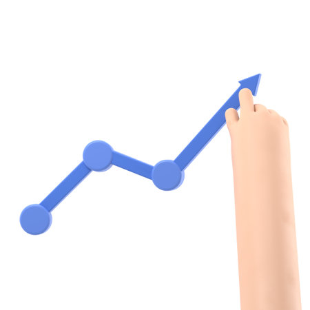 Increase sales. Diagram up. Businessman raises hand financial chart. 3d illustration flat design. Improve profit.Supports PNG files with transparent backgrounds.の写真素材