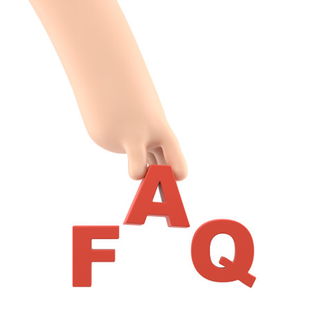 3d hand and word FAQ concept,Transparent Backgrounds Mock-up.Supports PNG files with transparent backgrounds.の写真素材
