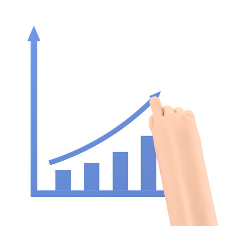 Cartoon Gesture Icon Mockup.Growth graph concept. Businessman draws a chart of financial growth. 3d illustration flat design. Profit Stock Market.Supports PNG files with transparent backgrounds.の写真素材