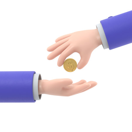 Cartoon Gesture Icon Mockup.Businessman giving money to beggar.Supports PNG files with transparent backgrounds.の写真素材