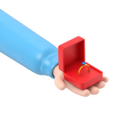Proposal marriage.3d illustration isometric 3d design. Man is holding in hand an open box with a...
