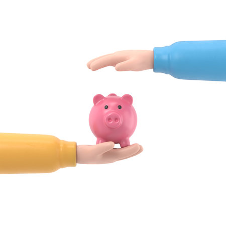 Money in a piggy bank. Money saving concept. 3d illustration sketch design.Coin putting in a piggy...