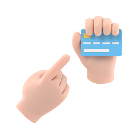Cartoon Gesture Icon Mockup.Cartoon businessman character hand holding and present a credit...