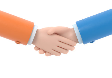 Transparent Backgrounds Mock-up.Deal icon. Cartoon character handshake. Business clip art Supports PNG files with transparent backgrounds.の写真素材
