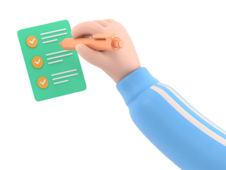 Transparent Backgrounds Mock-up.3D illustration hand Touch Button Cartoon character hand. Supports PNG files with transparent backgrounds.の写真素材