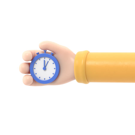 Cartoon Gesture Icon Mockup.Cartoon hand with a stopwatch.の写真素材