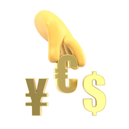 Transparent Backgrounds Mock-up.3d hand and currency sign yes concept,Supports PNG files with transparent backgrounds.の写真素材