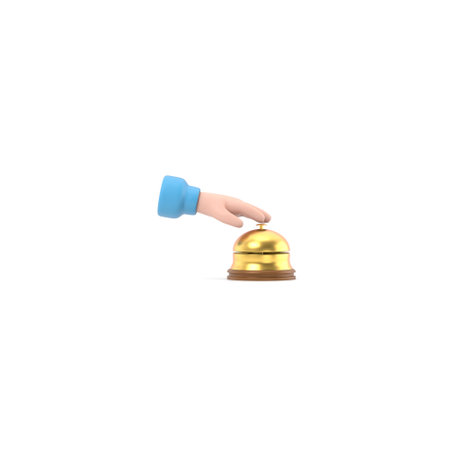 Male hand pressing service bell. Service bell,flat design style. 3d illustration. Customer at reception presses the call button.の写真素材
