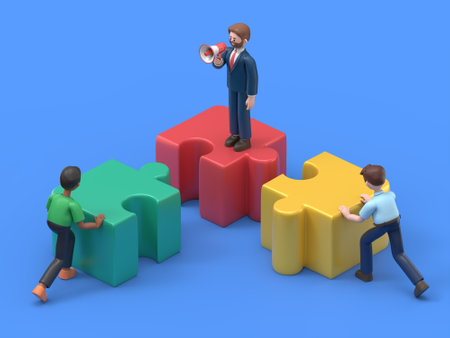 3d illustration. Business people are building a puzzle. Teamwork concept.の写真素材