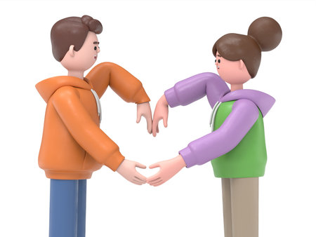 Man and woman are holding hands. Isolated on white background. 3d rendering.
