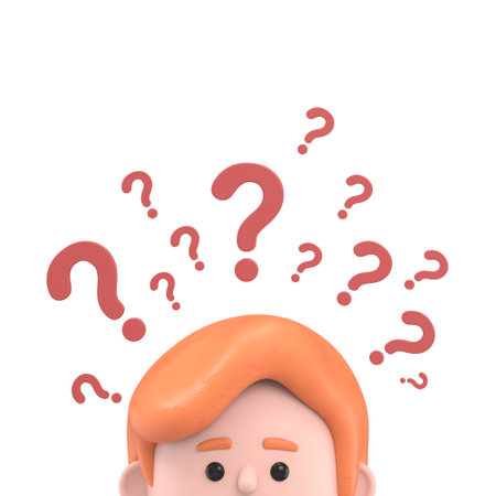 cartoon man with question mark on white background. 3d rendering.の写真素材