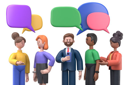 Group of people with speech bubbles. Communication concept. 3D rendering.の写真素材