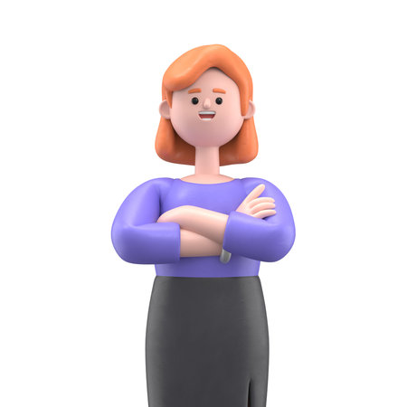 Businesswoman standing with arms crossed. 3d illustration. Isolated white background.