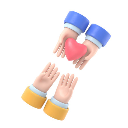 Hands holding heart. 3d render illustration isolated on white background