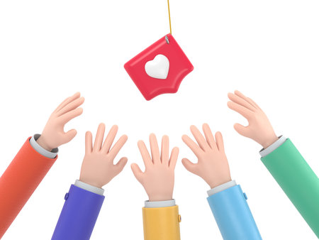Hands holding a red heart on a white background. 3d rendering.