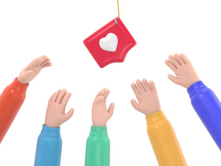 3d render of hands holding a heart icon over a white background