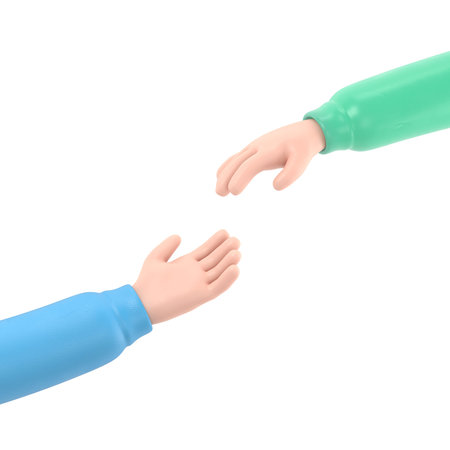 3d rendering of human hands reaching for each other. Teamwork concept.