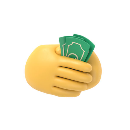Hand with money. Isolated on white background. 3d render.の写真素材
