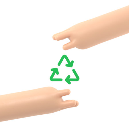 3d render of human hands holding recycle symbol. Recycling conceptの写真素材