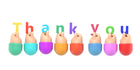 Thank you word made with colorful plasticine hands isolated on white backgroundの写真素材