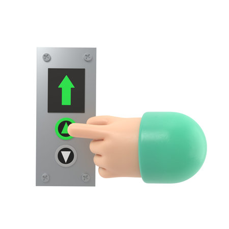 3d render of hand pressing elevator button. Isolated white background