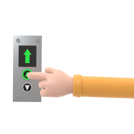 3d render of hand pressing elevator button. Isolated white background