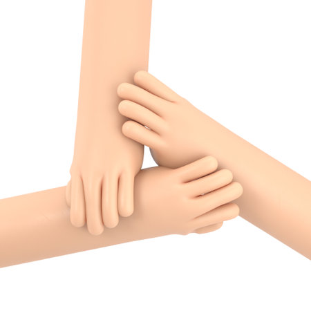 3d render of hands holding each other. Teamwork concept.の写真素材