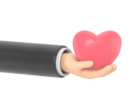 3d render of hand holding heart. Isolated white background.