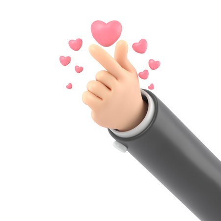 3d render of hand with heart icon. Social media concept.
