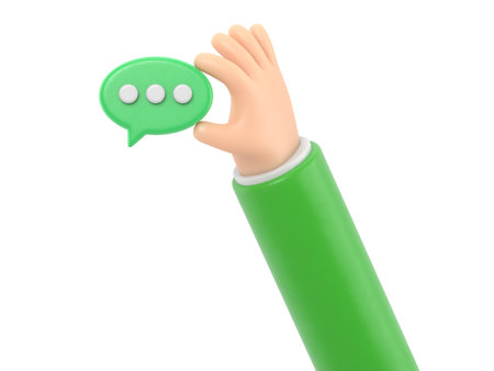 3d render of hand with speech bubble. Communication concept. Isolated white background.の写真素材