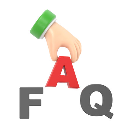 3d rendering of hand with faq sign over a white backgroundの写真素材